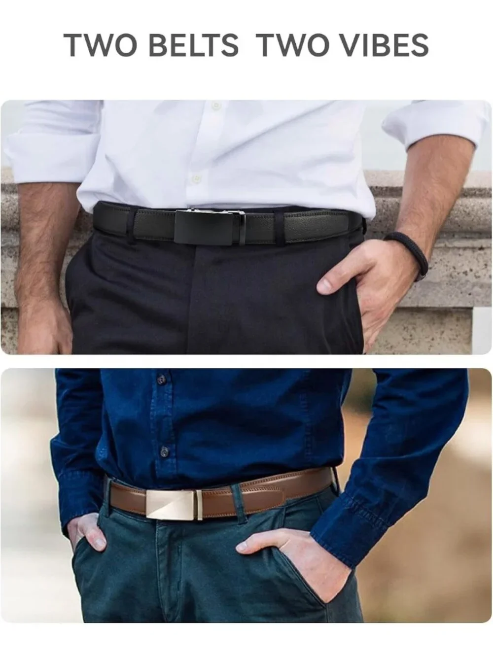 Men's Leather Ratchet Belt 2 Pack - Adjustable Fit, Stylish & Durable (35mm)